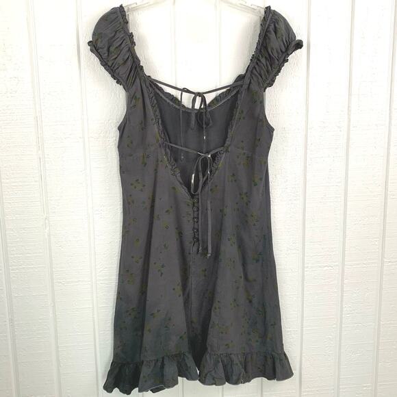 Free People Dress Mini Sweetheart Coquette Boho Gray Floral Milkmaid Size Medium - Picture 7 of 11